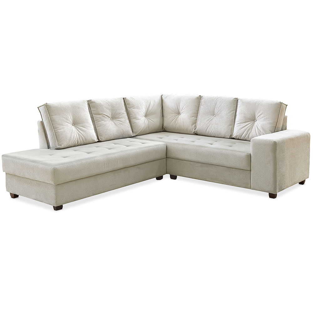 Sofá de Canto com Braço Lado Esquerdo e Ilha Lado Direito, Pés Tabaco