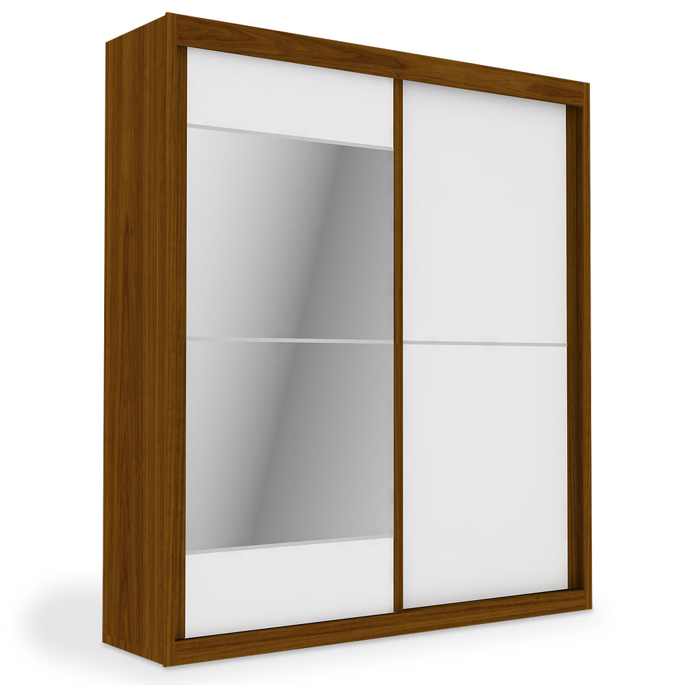 Guarda roupa 2 portas de correr com espelho Gaudi Nogueira c Branco Acetinado toqueacampainha Armario Solteiro Branco ~ Guarda roupa 2 portas de correr com espelho Gaudi Nogueira c Branco Acetinado toqueacampainha