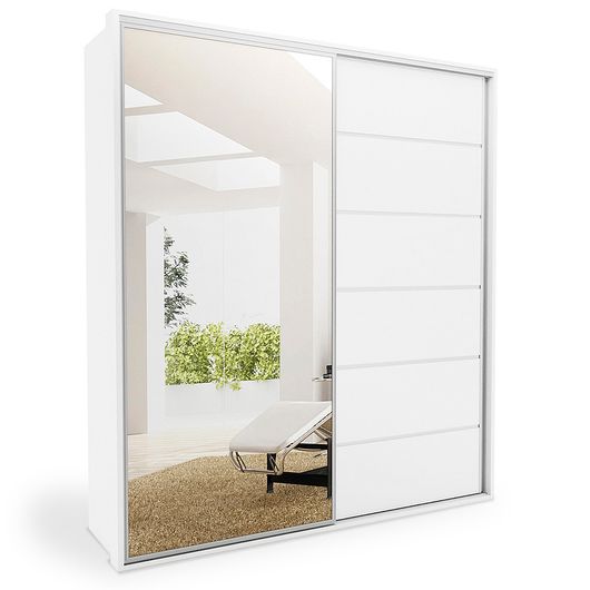 Guarda Roupa 2 portas de correr com espelho, Branco Gama Aparador De Barba ~ Guarda Roupa 2 portas de correr com espelho, Branco