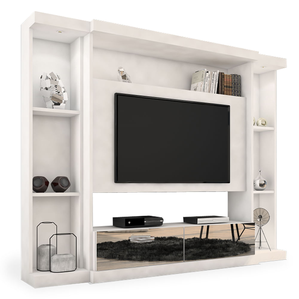 Estante Home Theater para TV até 60 polegadas Branco Acetinado com 2 Estante Home Para Sala De Tv ~ Estante Home Theater para TV até 60 polegadas Branco Acetinado com 2