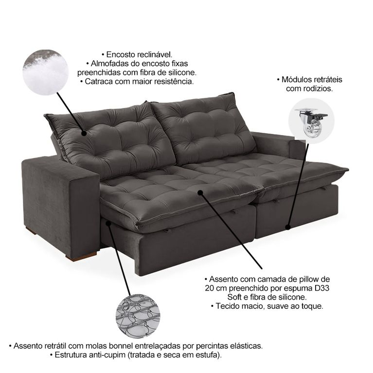 Sofa Scaleno Retratil E Reclinavel 2 90 Revestimento K 038 Toqueacampainha