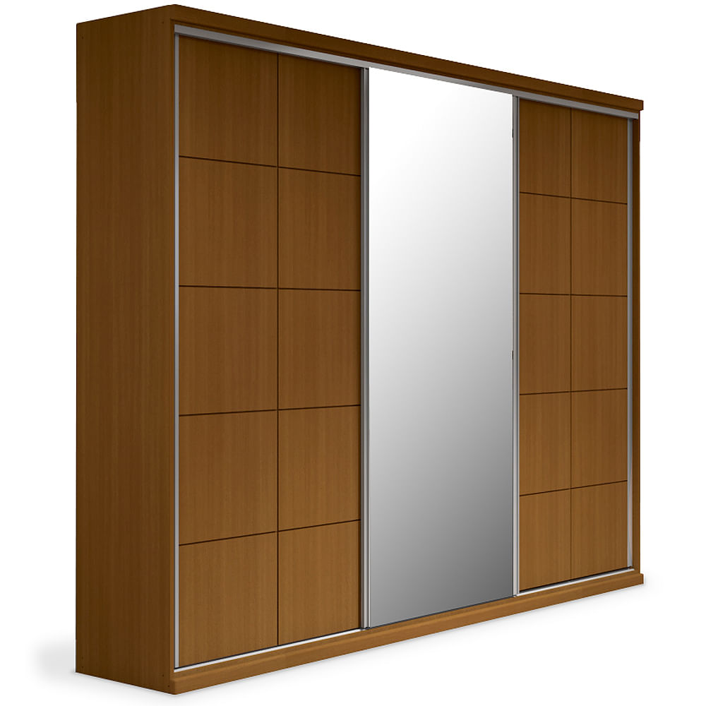 Resultado de imagem para Armário 3 Portas de Correr, Espelho Central, Champagne, Safira