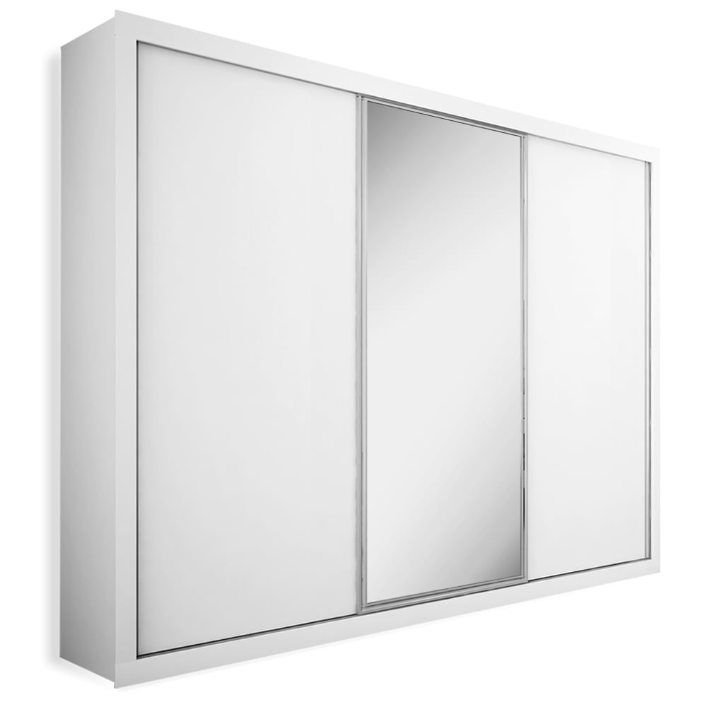 Resultado de imagem para Armário 3 portas de correr com espelho, Branco Fosco, Premium Plus
